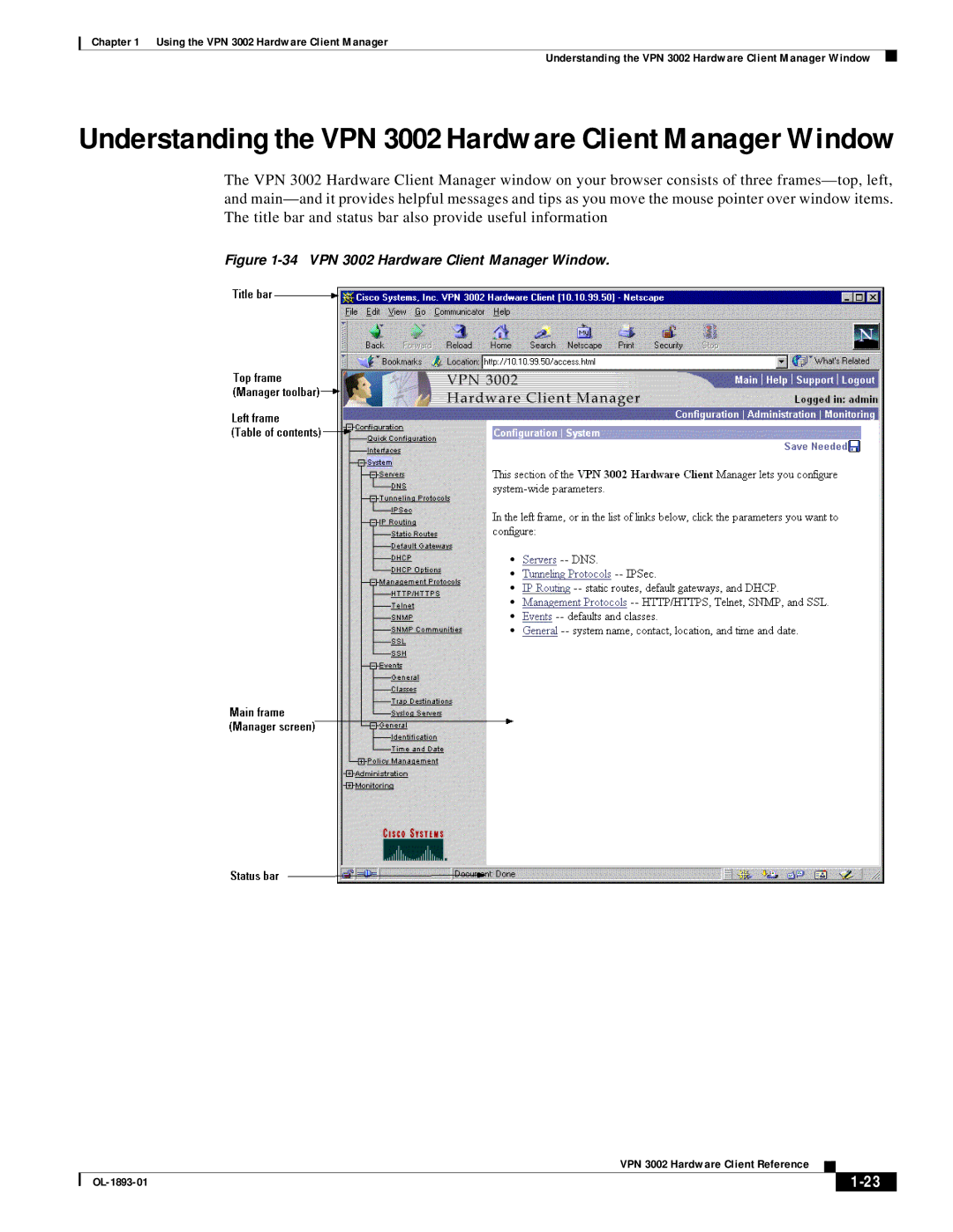 Cisco Systems manual Understanding the VPN 3002 Hardware Client Manager Window 