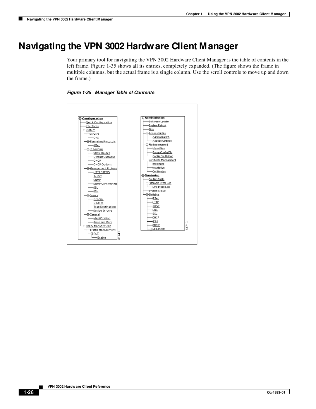 Cisco Systems manual Navigating the VPN 3002 Hardware Client Manager, Manager Table of Contents 