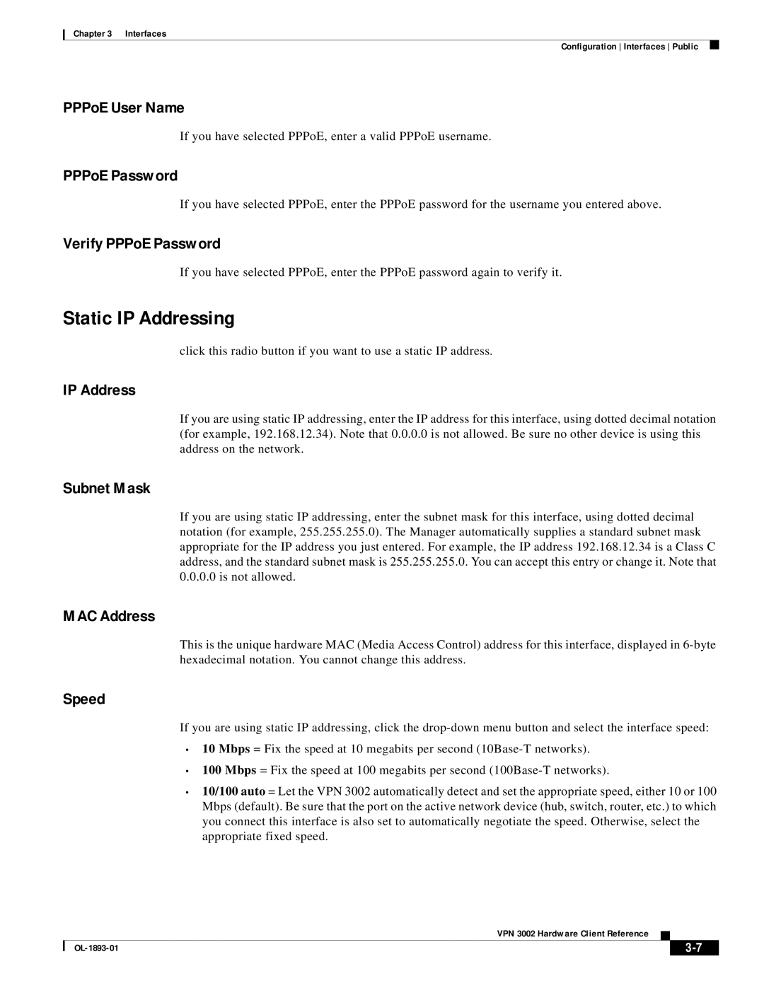 Cisco Systems VPN 3002 manual PPPoE User Name, Verify PPPoE Password 