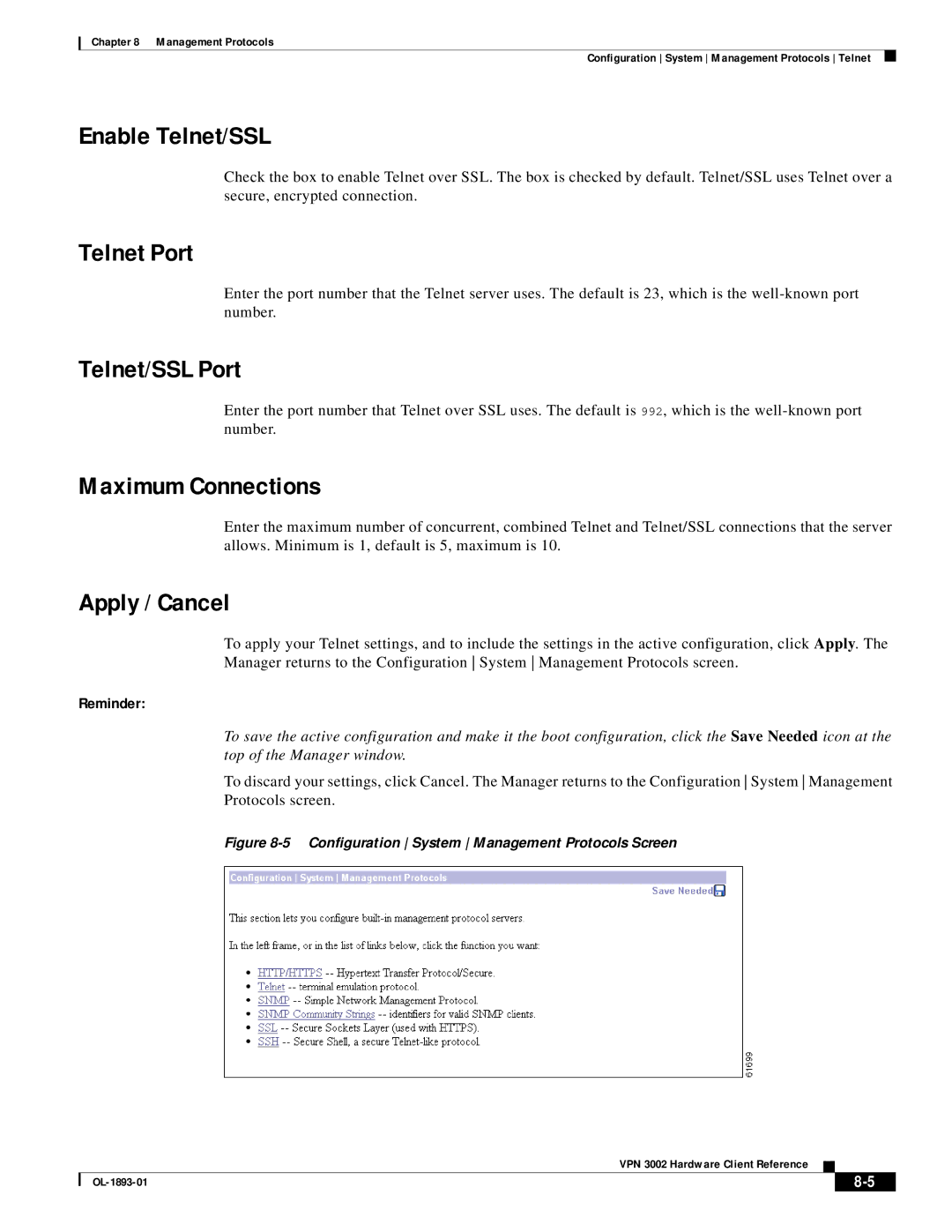 Cisco Systems VPN 3002 manual Enable Telnet/SSL, Telnet Port, Telnet/SSL Port, Maximum Connections 