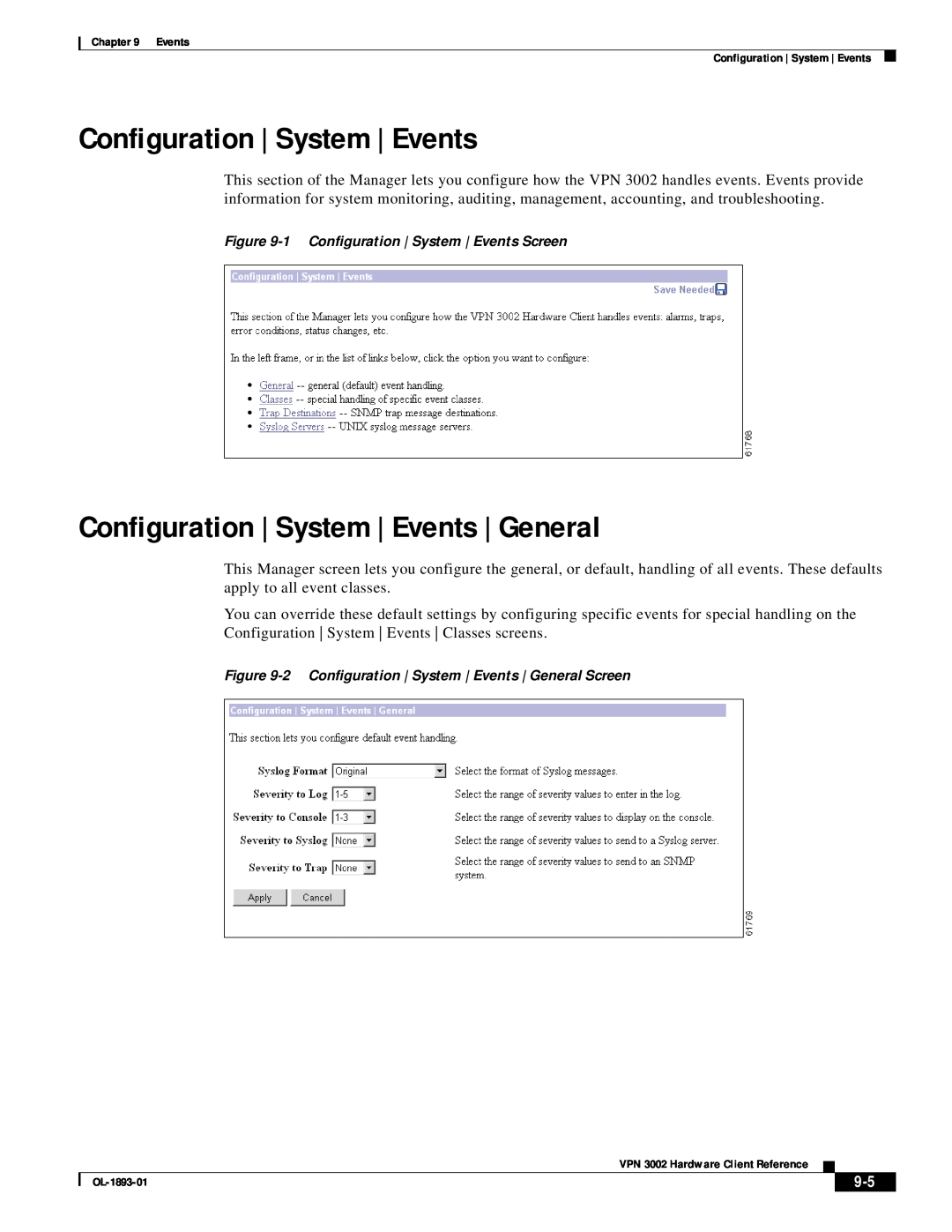 Cisco Systems VPN 3002 manual Configuration | System | Events, Configuration System Events General 