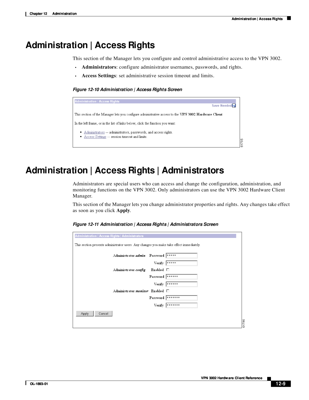 Cisco Systems VPN 3002 Administration | Access Rights | Administrators, 12-9, 10Administration | Access Rights Screen 