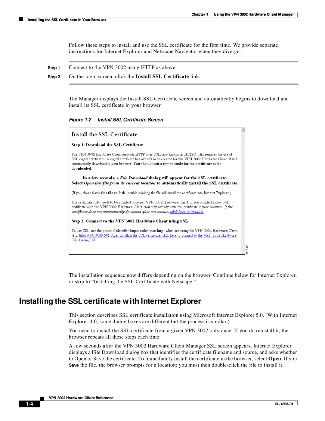 Cisco Systems VPN 3002 manual 2Install SSL Certificate Screen 