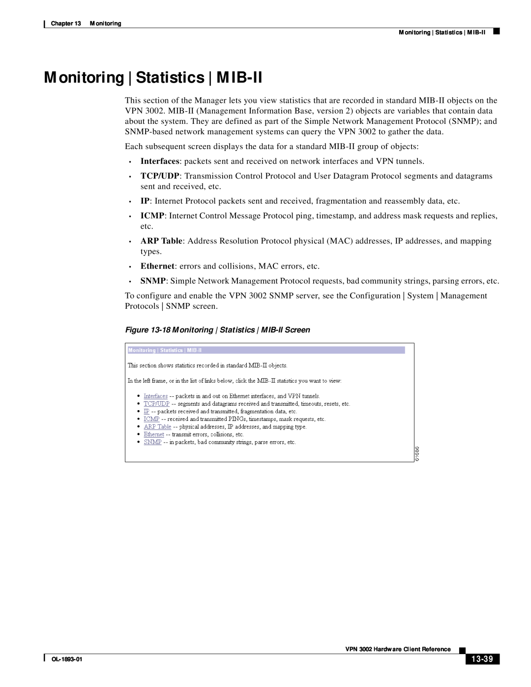 Cisco Systems VPN 3002 manual Monitoring | Statistics | MIB-II, 13-39 