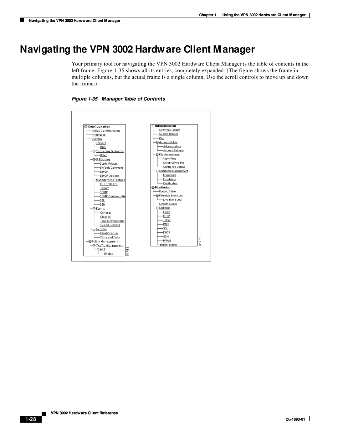 Cisco Systems manual Navigating the VPN 3002 Hardware Client Manager, 1-28, 35Manager Table of Contents 