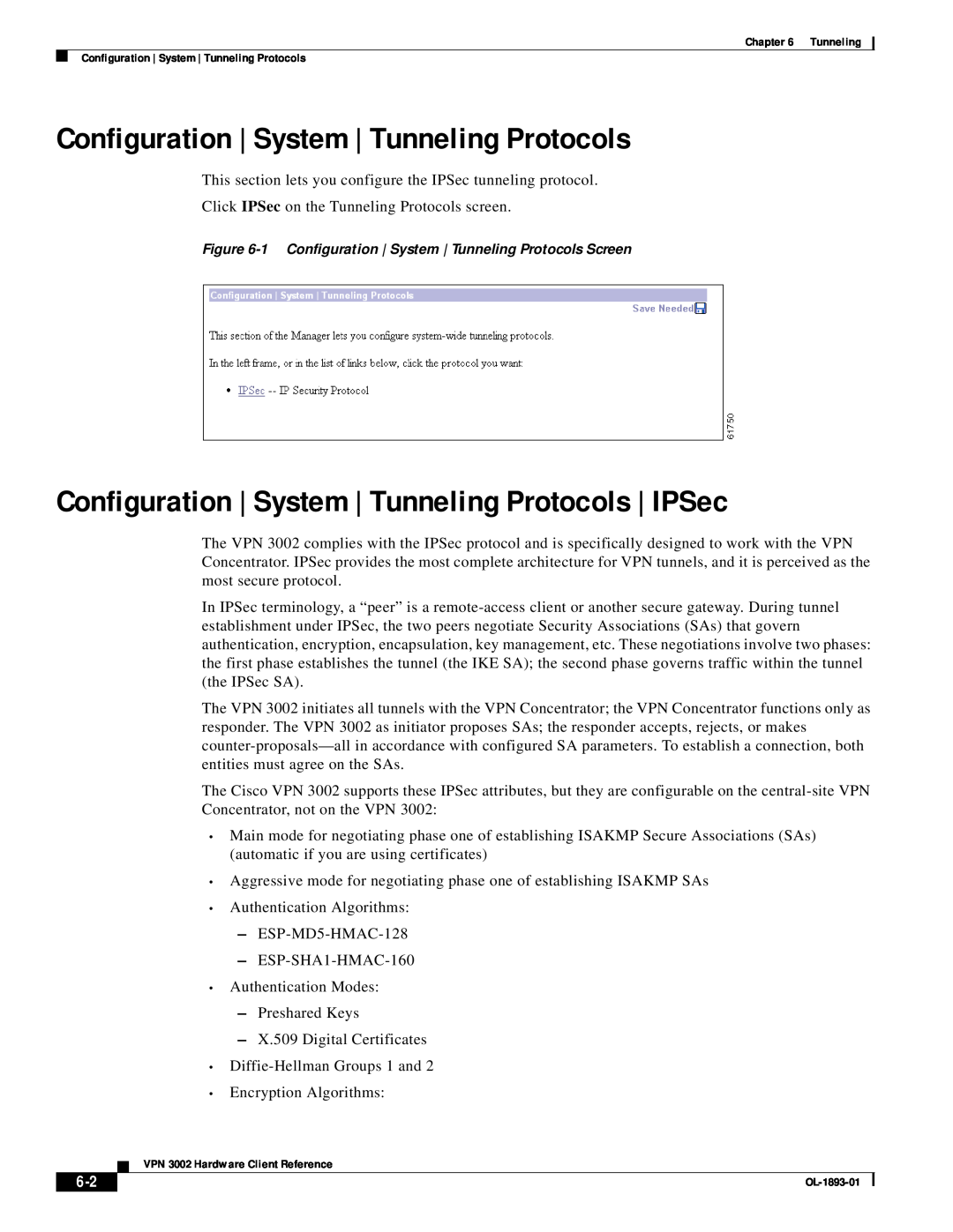 Cisco Systems VPN 3002 manual Configuration System Tunneling Protocols 