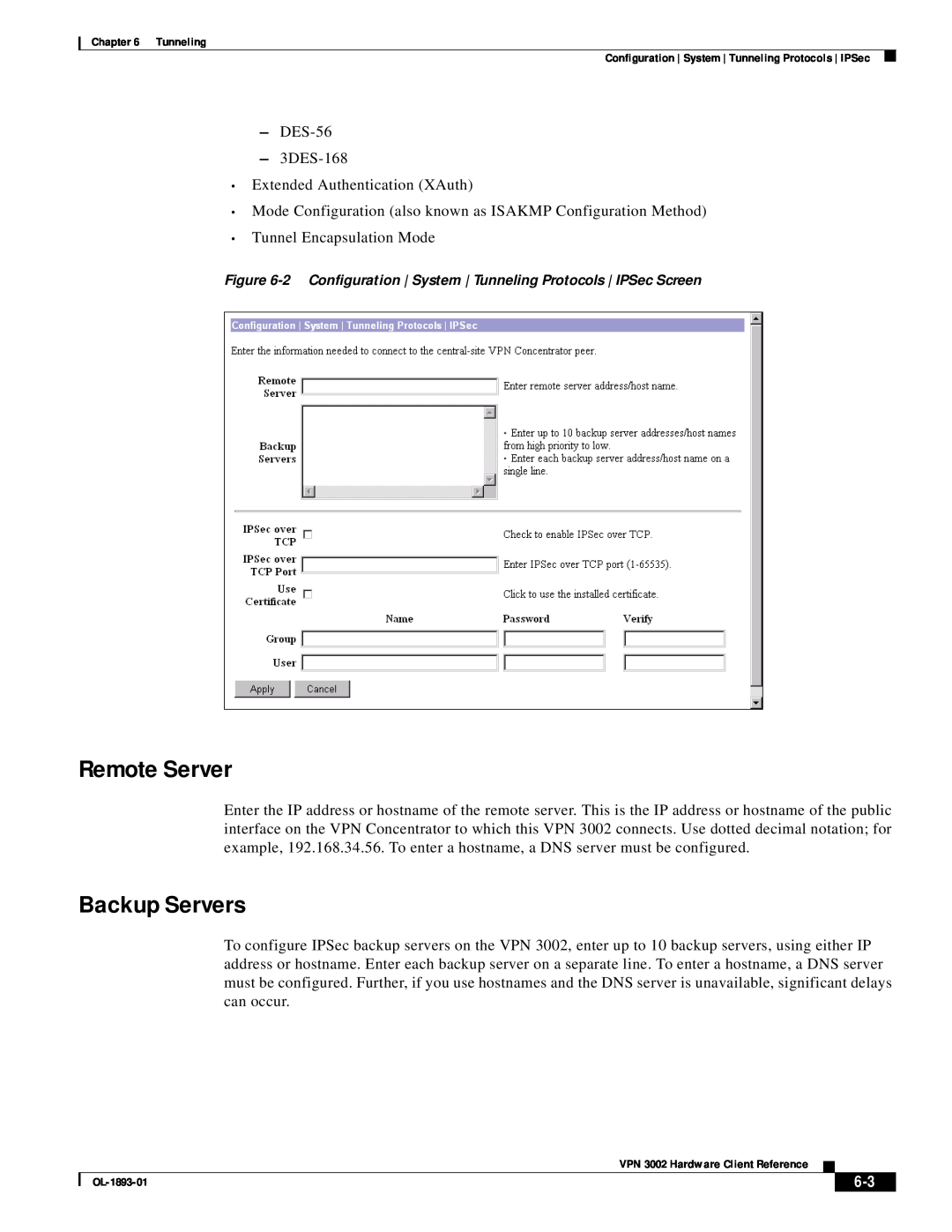 Cisco Systems VPN 3002 manual Remote Server, Backup Servers 
