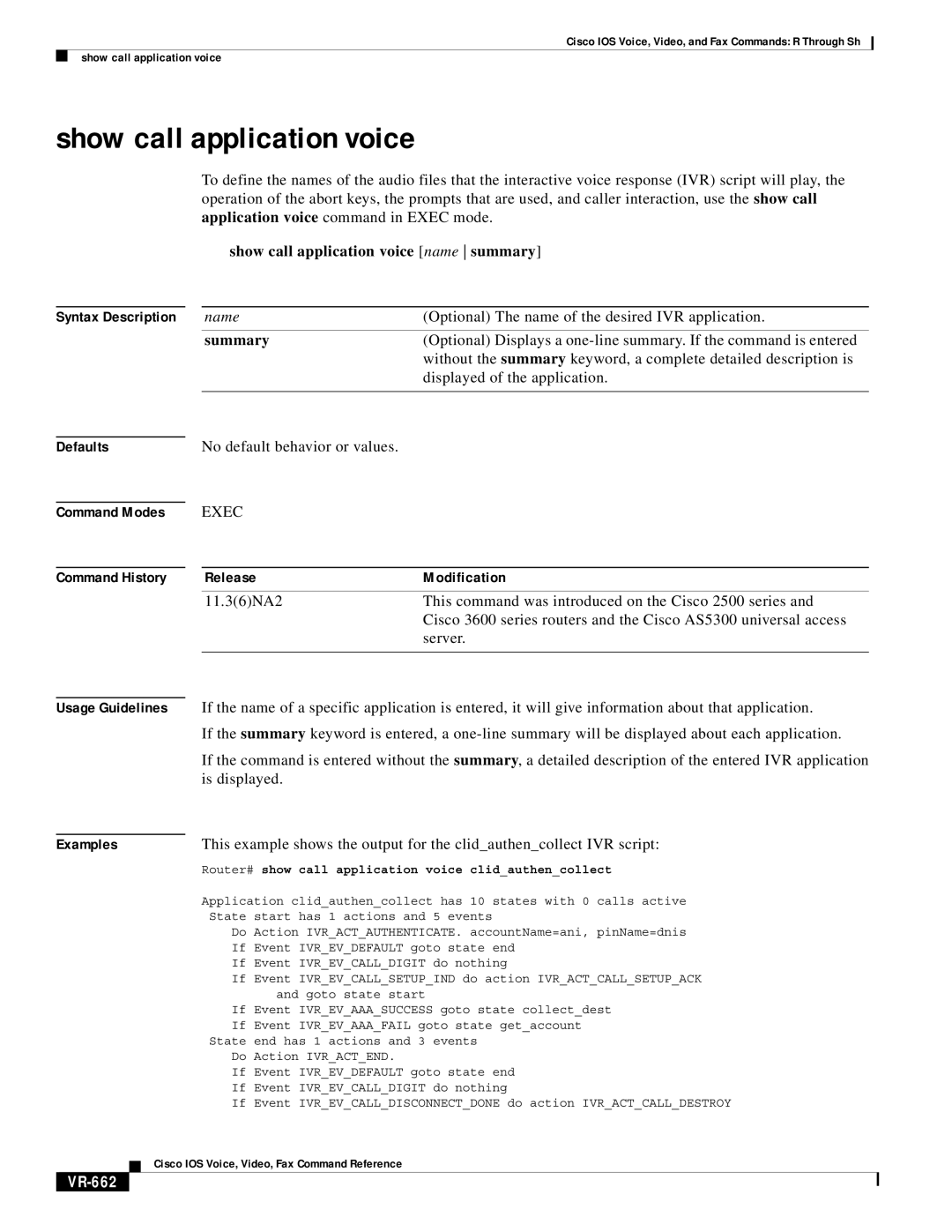 Cisco Systems VR-561 manual Show call application voice name summary, Is displayed, VR-662 