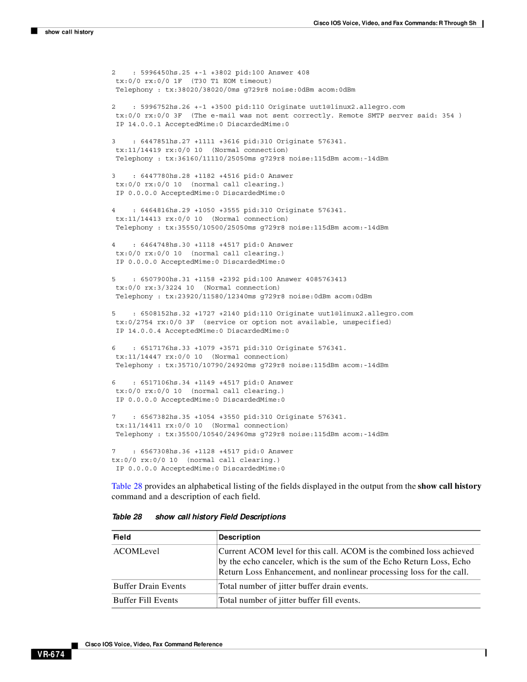 Cisco Systems VR-561 manual Field Description, VR-674 