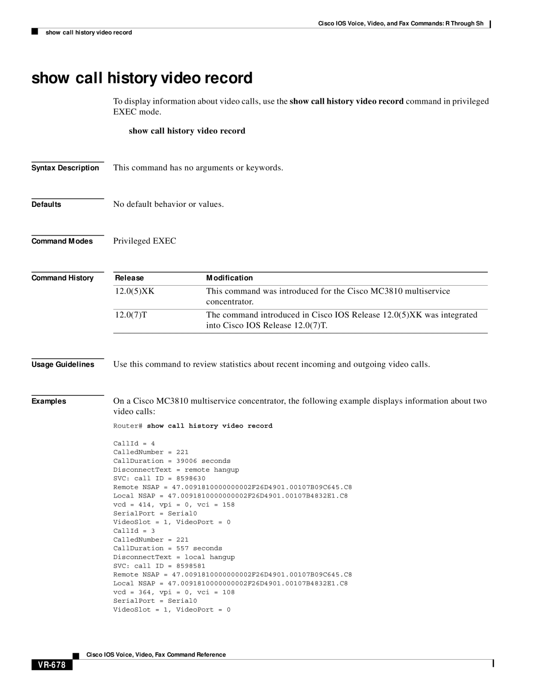 Cisco Systems VR-561 manual Show call history video record, Video calls, VR-678, Call history video record 