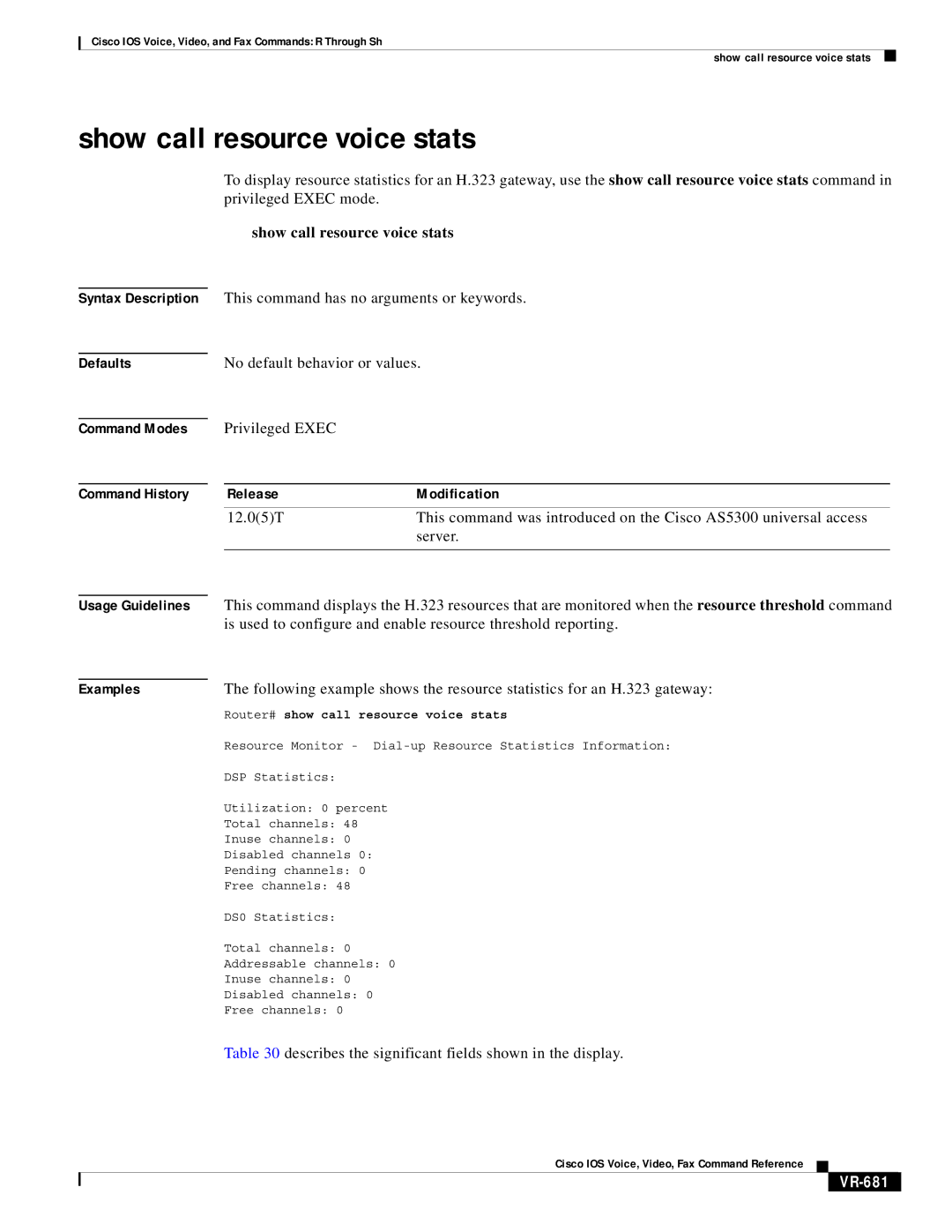 Cisco Systems VR-561 manual Show call resource voice stats, VR-681, Router# show call resource voice stats 