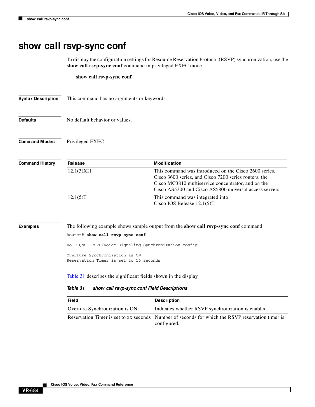Cisco Systems VR-561 manual Show call rsvp-sync conf, VR-684 