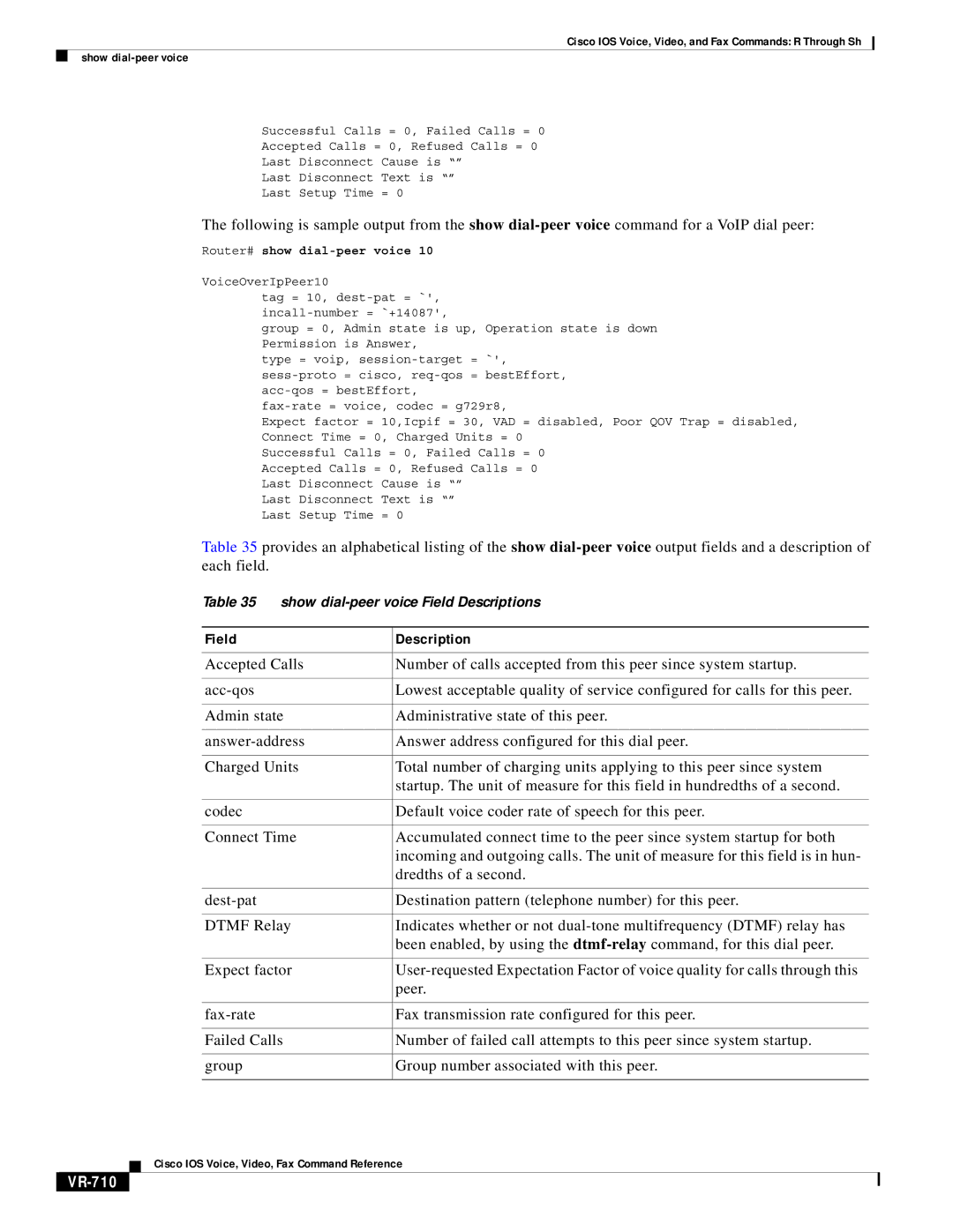 Cisco Systems VR-561 manual Field Description, VR-710 