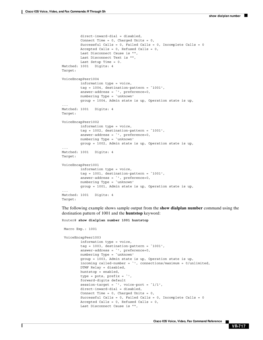 Cisco Systems VR-561 manual VR-717, Router# show dialplan number 1001 huntstop 