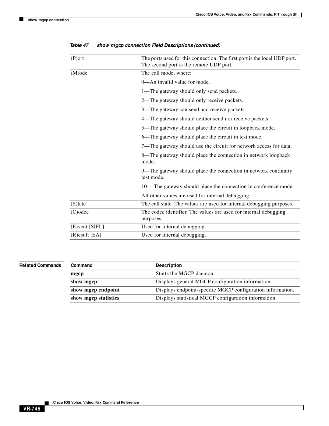 Cisco Systems VR-561 manual Displays general Mgcp configuration information, VR-746 