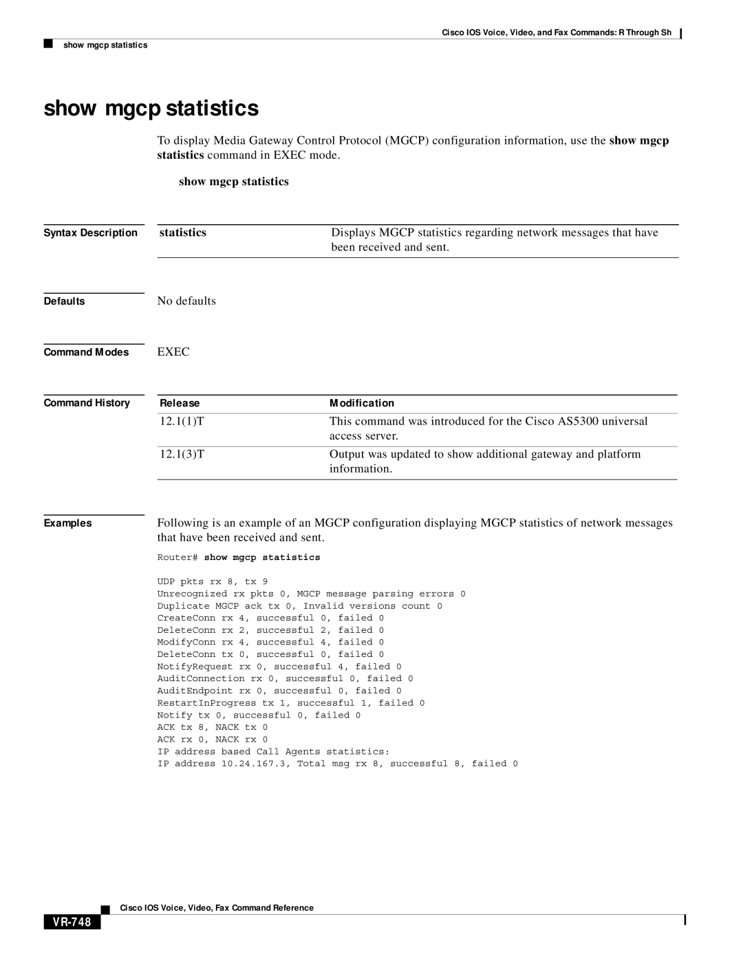 Cisco Systems VR-561 Show mgcp statistics, Statistics, Been received and sent, That have been received and sent, VR-748 