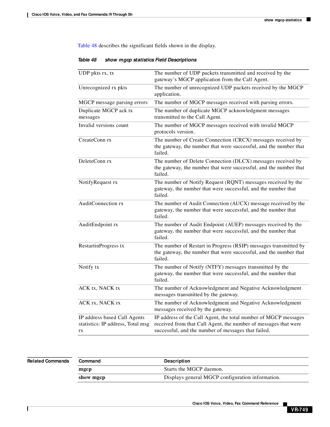 Cisco Systems VR-561 manual Related Commands Command Description, VR-749 