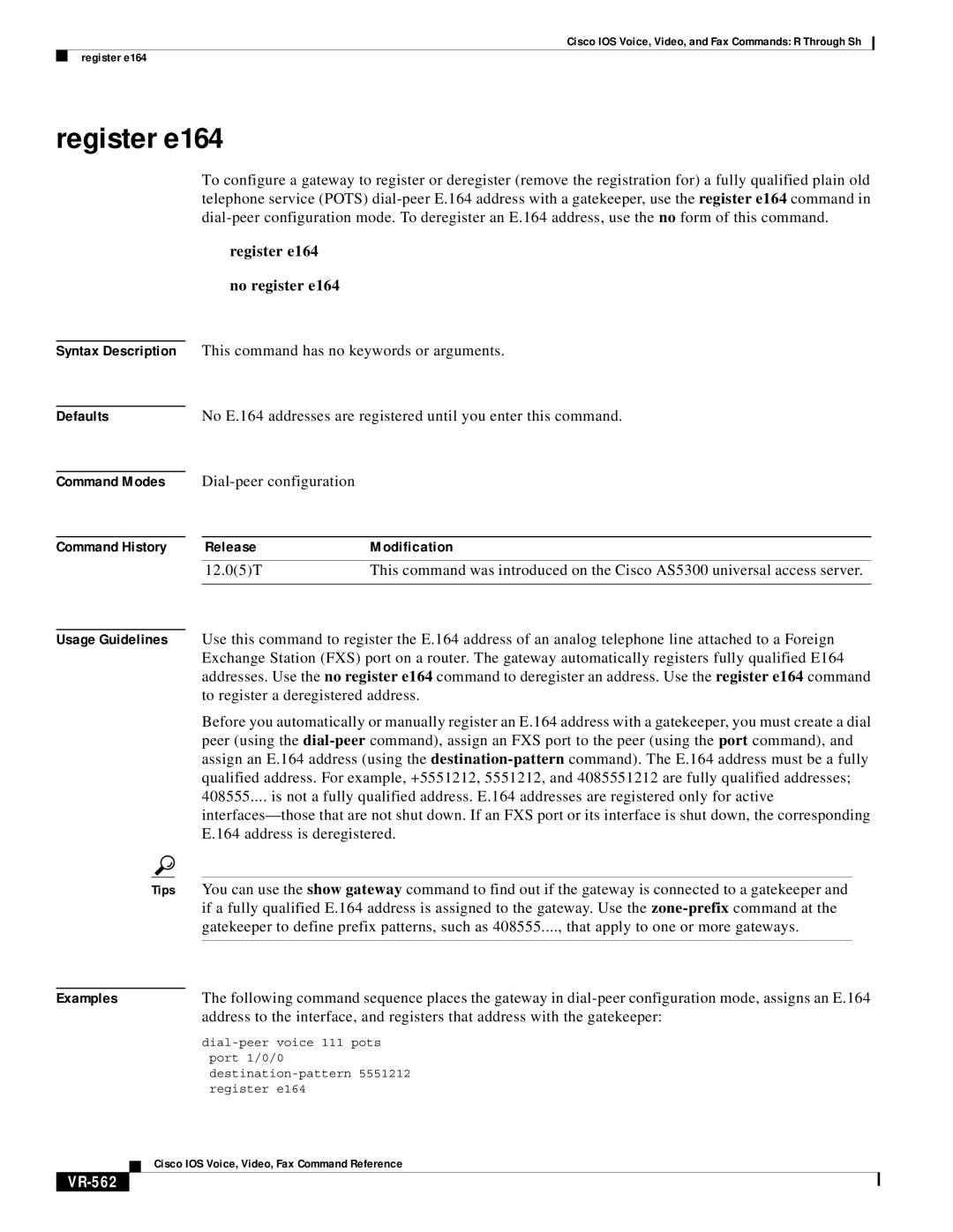 Cisco Systems VR-561 manual Register e164, VR-562 