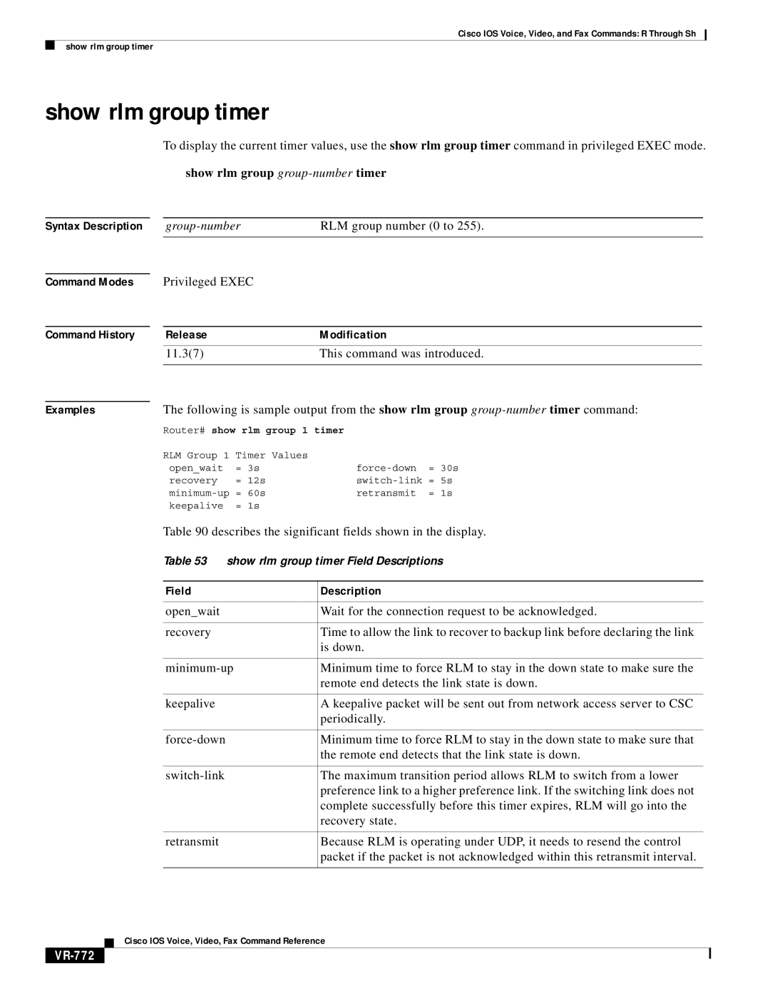 Cisco Systems VR-561 manual Show rlm group timer, Show rlm group group-numbertimer, VR-772 