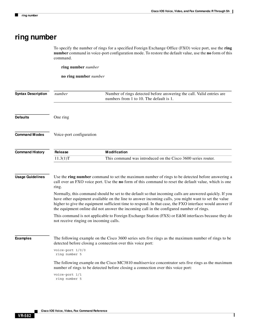 Cisco Systems VR-561 manual Ring number number no ring number number, VR-582 