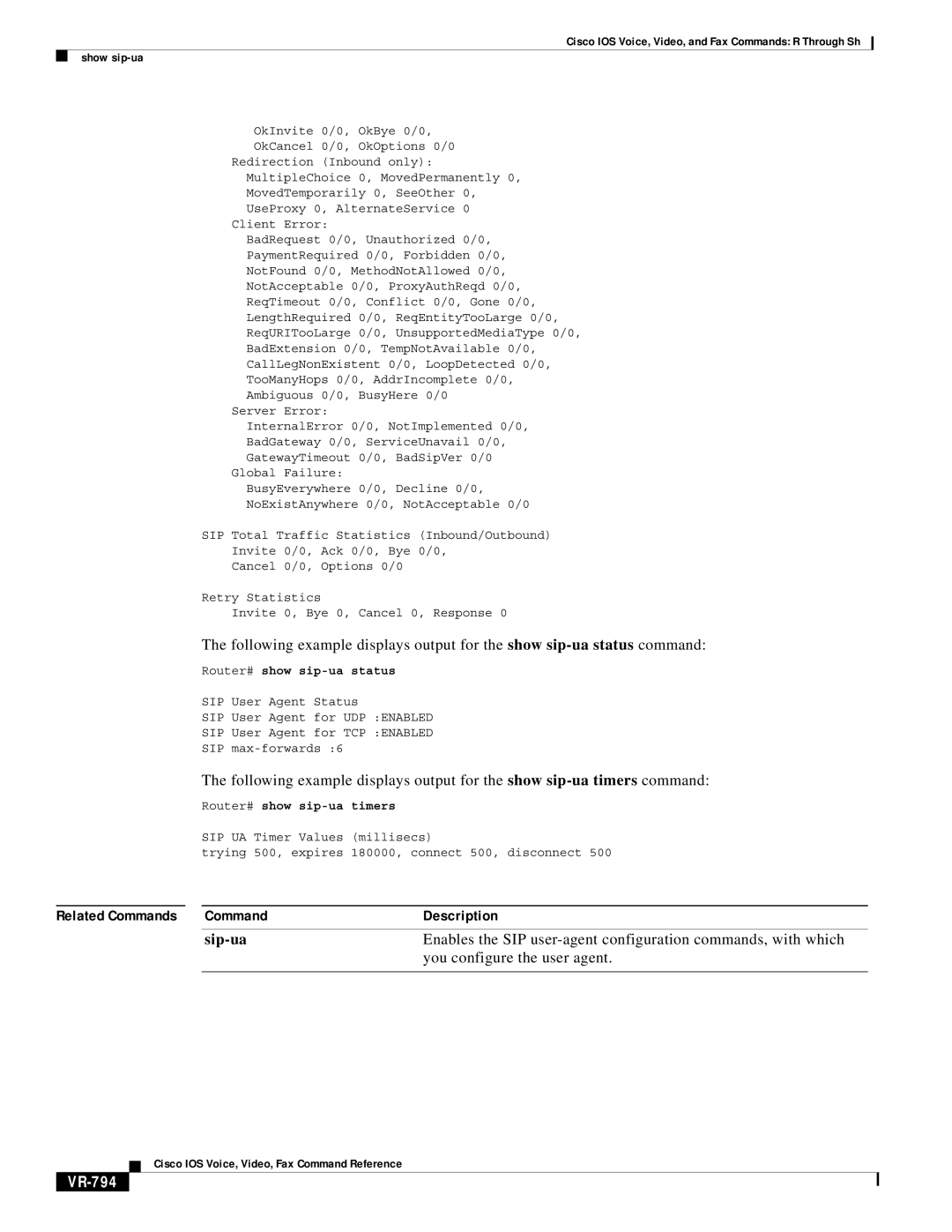 Cisco Systems VR-561 manual You configure the user agent, VR-794, Status, Timers 