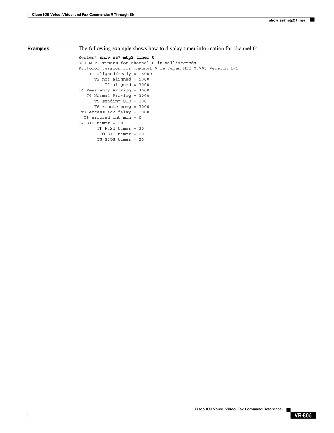 Cisco Systems VR-561 manual VR-805, Ss7 mtp2 timer 