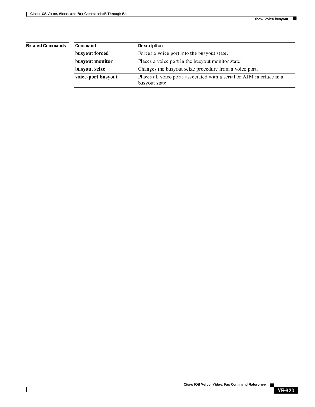 Cisco Systems VR-561 manual Related Commands Description, VR-823 