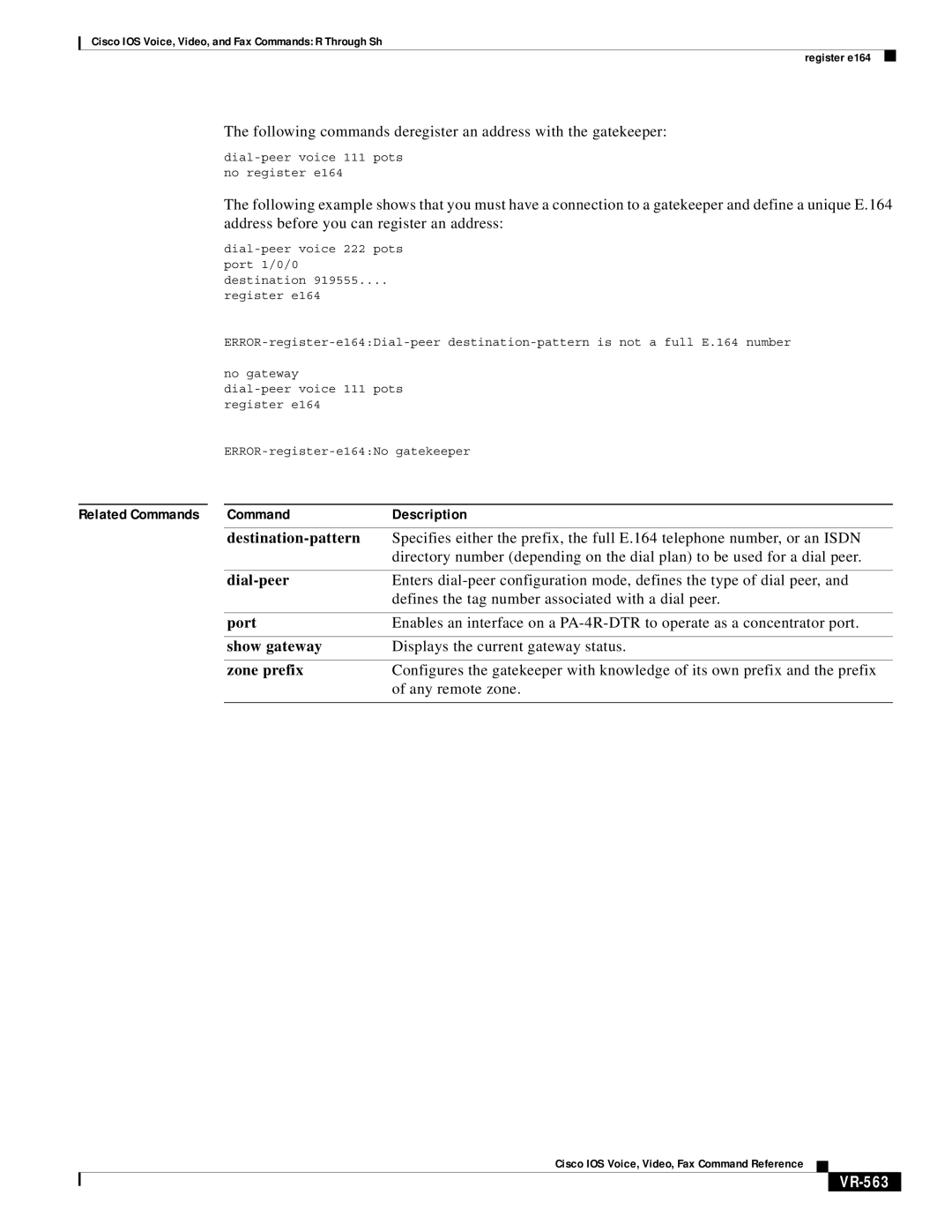 Cisco Systems VR-561 manual Related Commands Description, VR-563 