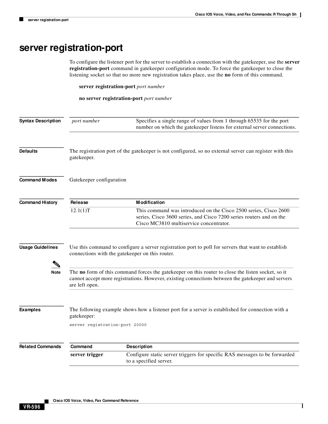 Cisco Systems VR-561 manual Server registration-port, VR-596 