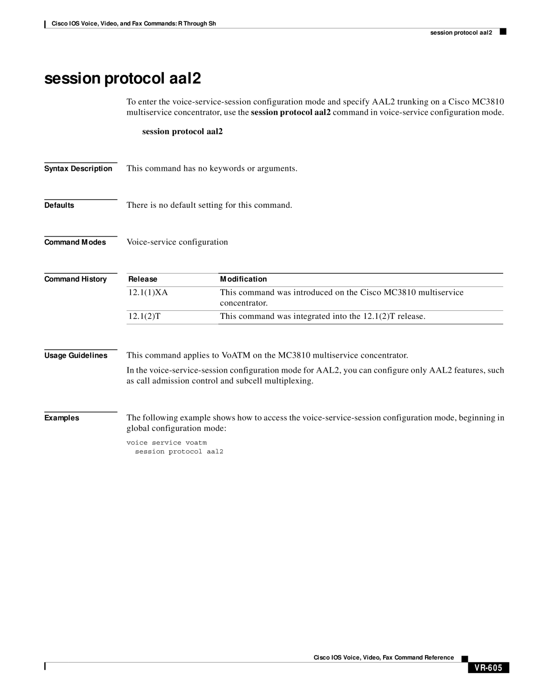 Cisco Systems VR-561 manual Session protocol aal2, VR-605 