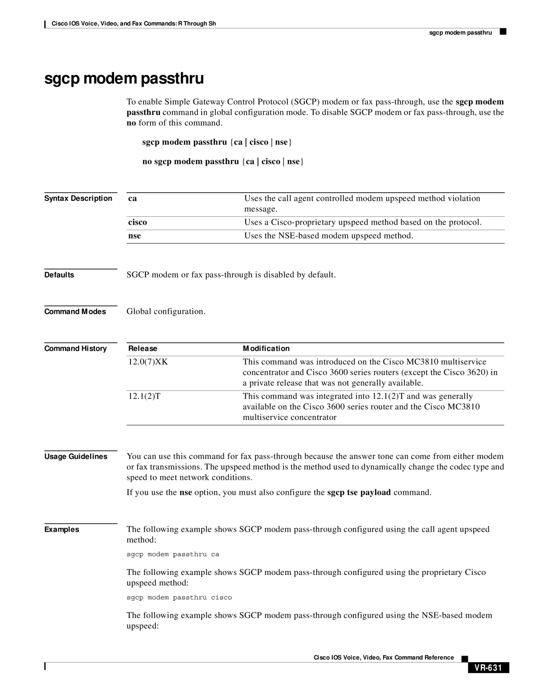 Cisco Systems VR-561 manual Sgcp modem passthru, Nse, VR-631 