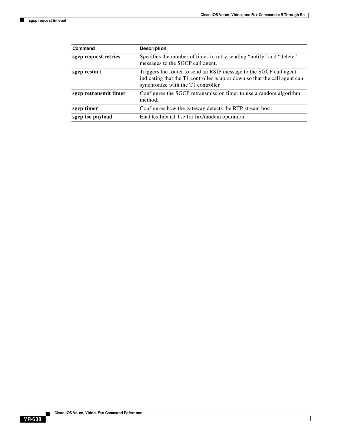 Cisco Systems VR-561 manual Sgcp request retries, VR-638 