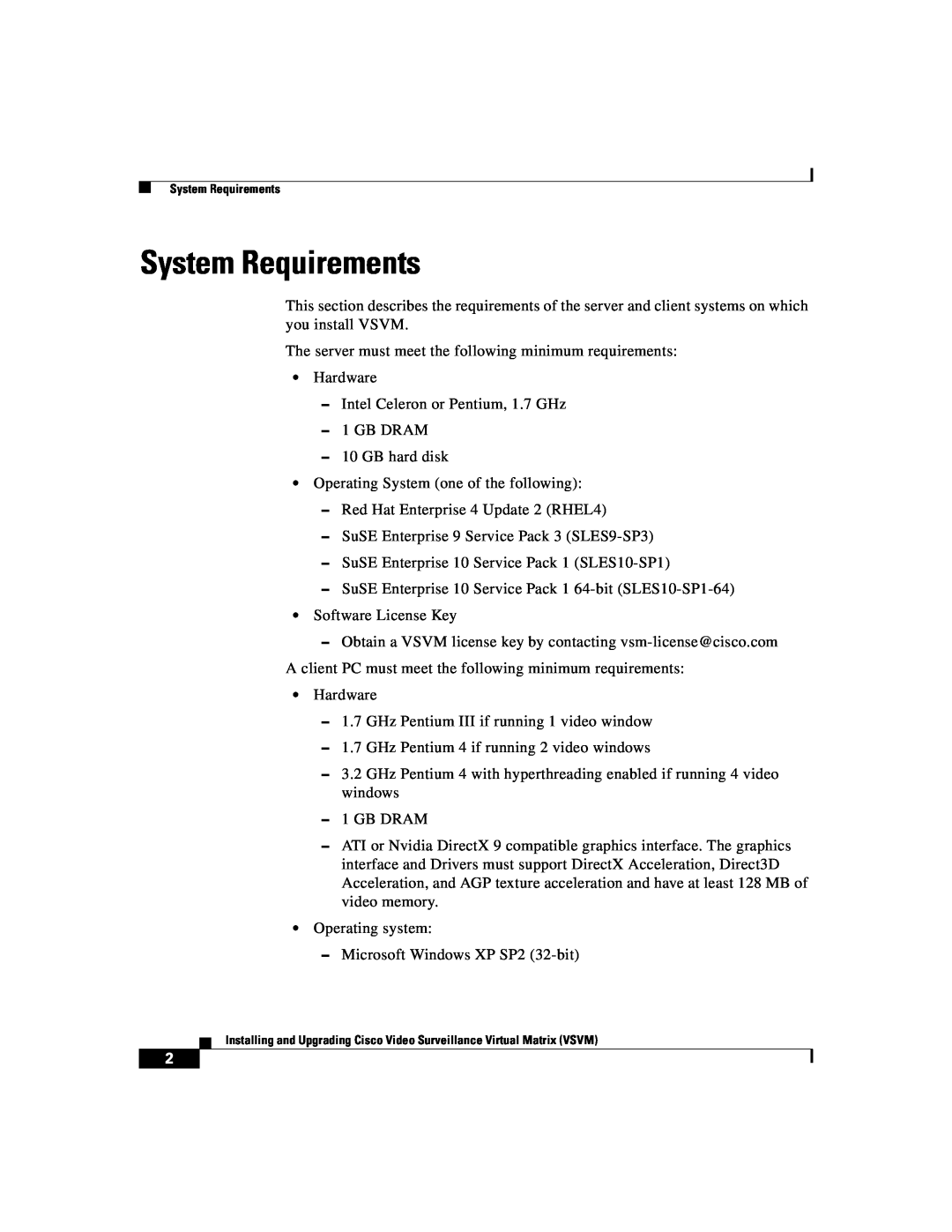 Cisco Systems VSVM manual System Requirements 