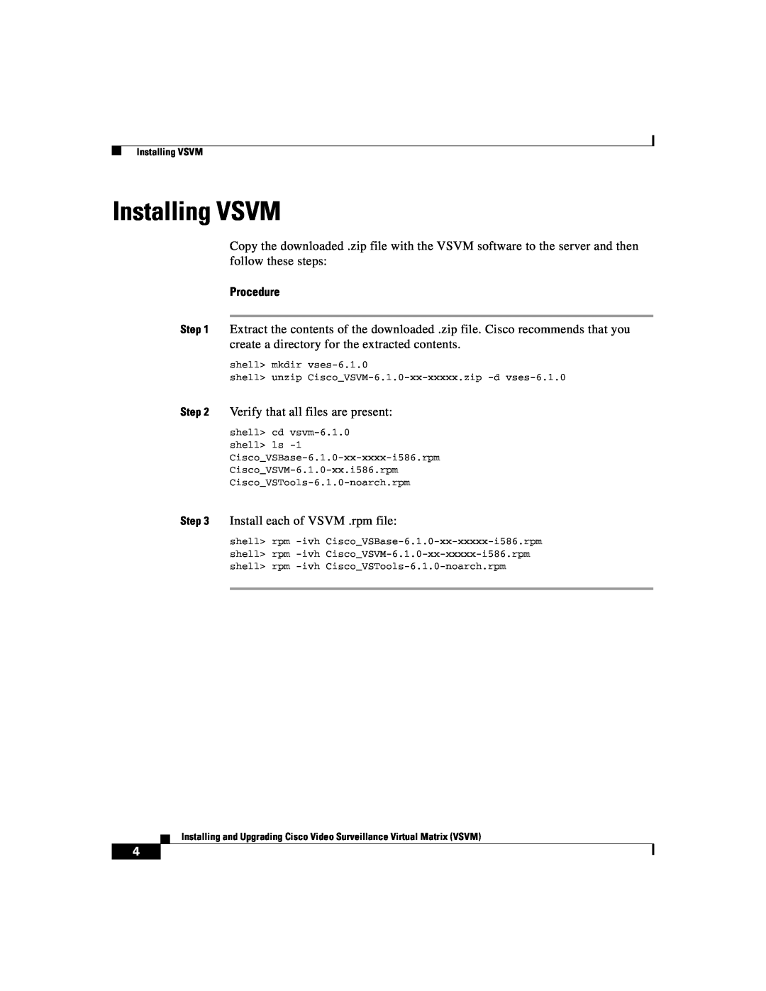 Cisco Systems manual Installing VSVM, Procedure 