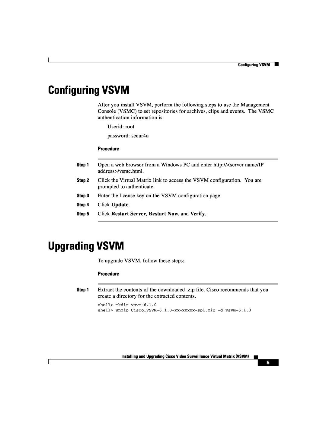 Cisco Systems manual Configuring VSVM, Upgrading VSVM, Click Restart Server, Restart Now, and Verify, Procedure 