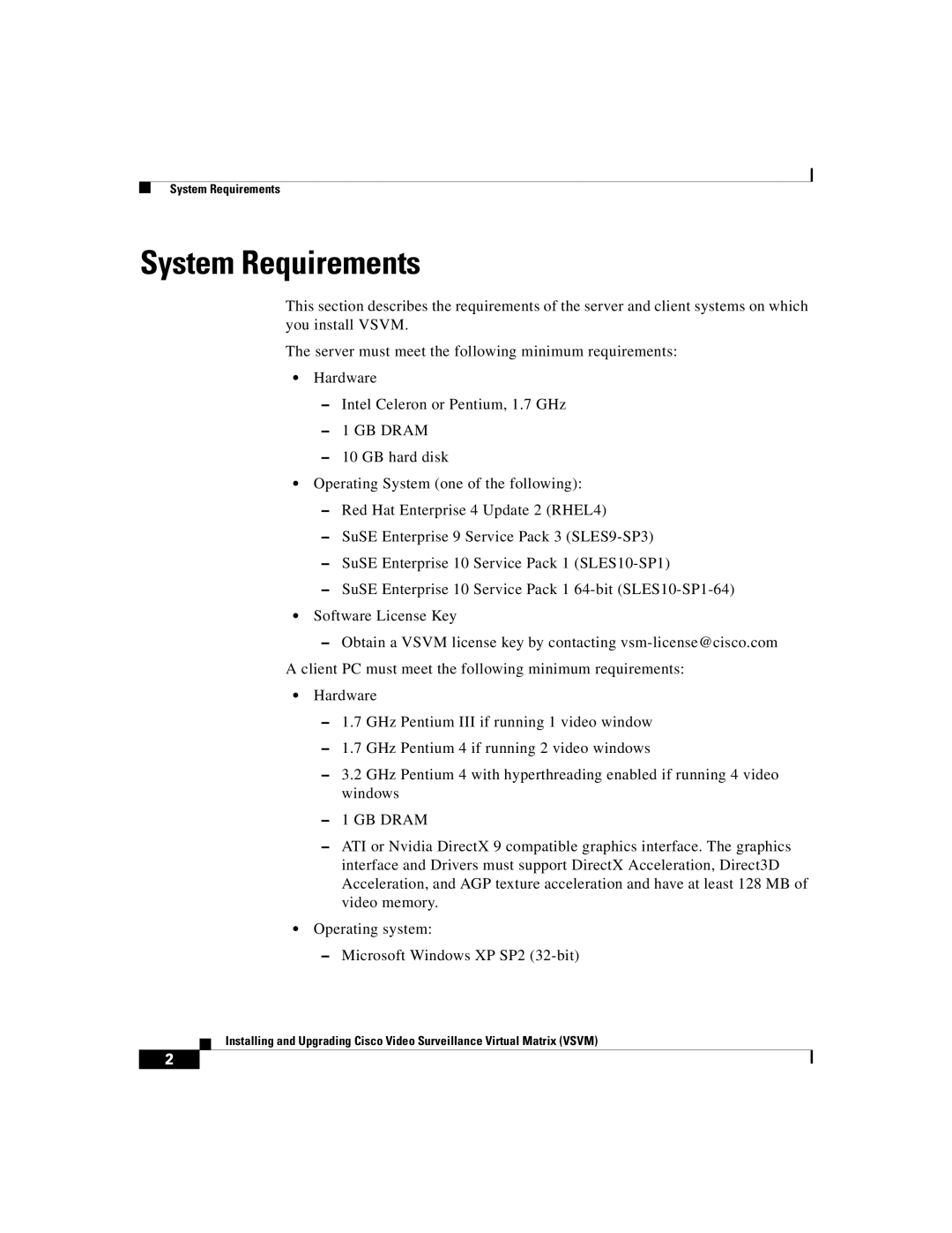 Cisco Systems VSVM manual System Requirements, GB Dram 