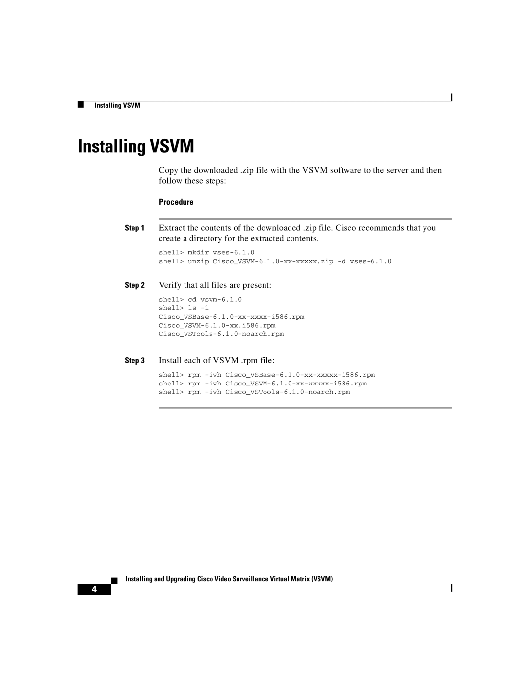 Cisco Systems VSVM manual Installing Vsvm, Procedure 