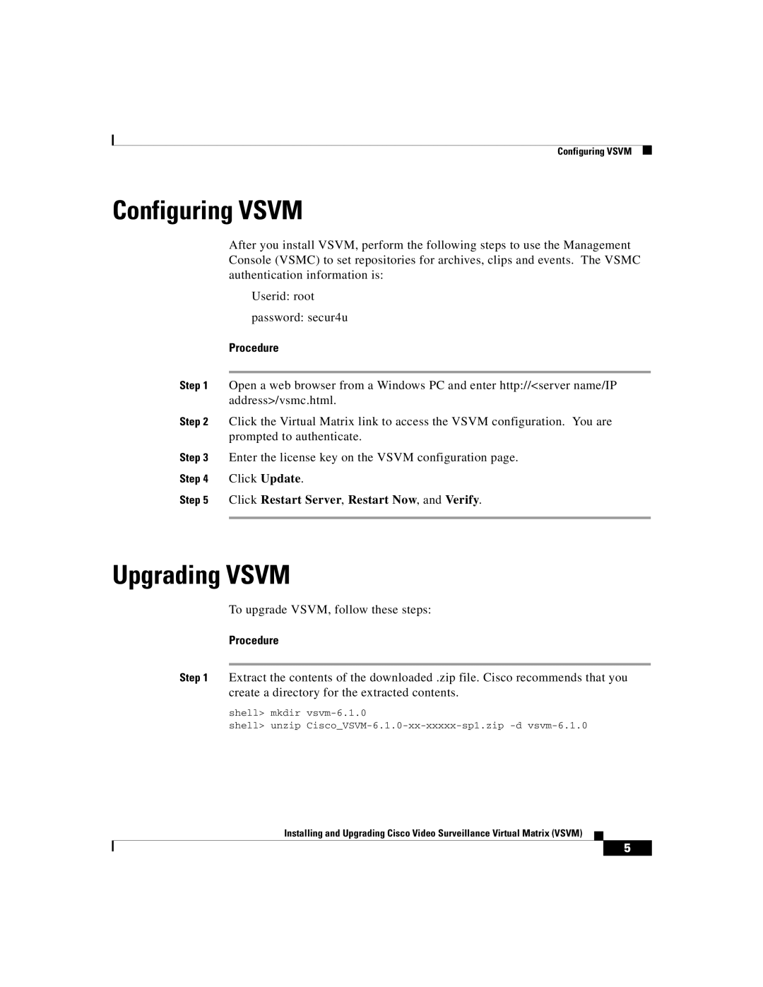 Cisco Systems VSVM manual Configuring Vsvm, Upgrading Vsvm 