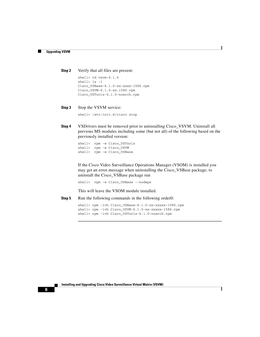 Cisco Systems VSVM manual Stop the Vsvm service 