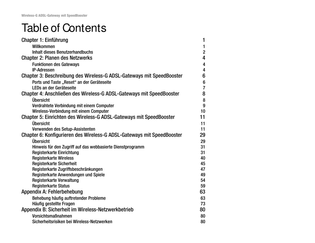 Cisco Systems WAG54GS (EU) manual Einführung, Planen des Netzwerks, Appendix a Fehlerbehebung 