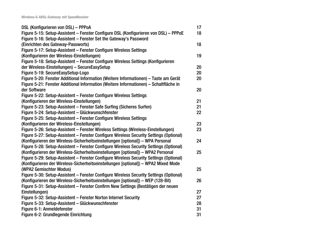 Cisco Systems WAG54GS (EU) manual DSL Konfigurieren von DSL PPPoA, Der Wireless-Einstellungen SecureEasySetup, Der Software 