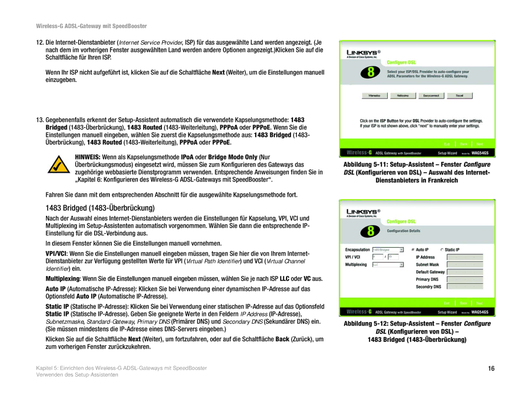 Cisco Systems WAG54GS (EU) manual Bridged 1483-Überbrückung 