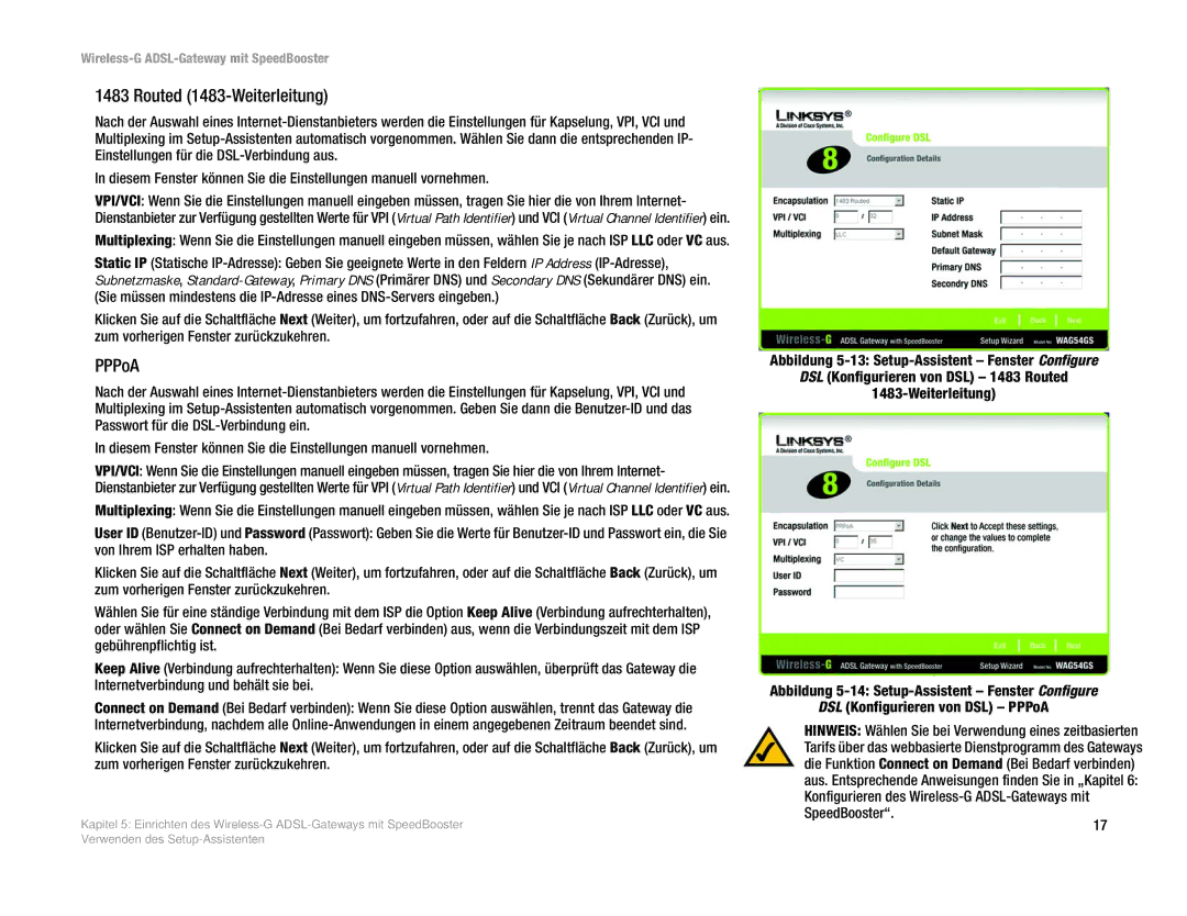 Cisco Systems WAG54GS (EU) manual Routed 1483-Weiterleitung, SpeedBooster 