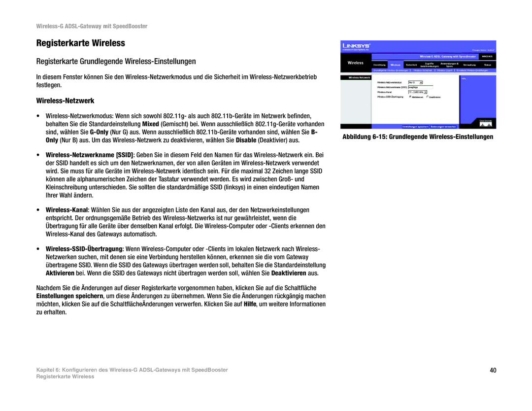 Cisco Systems WAG54GS (EU) Registerkarte Wireless, Registerkarte Grundlegende Wireless-Einstellungen, Wireless-Netzwerk 