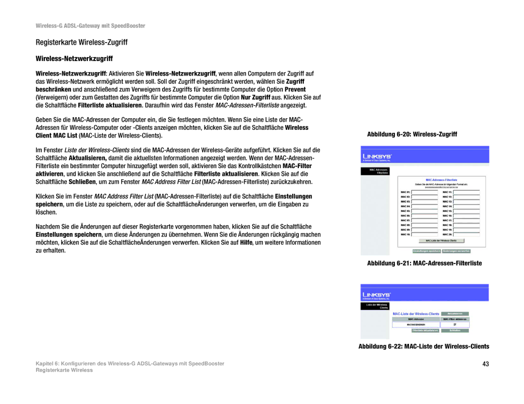 Cisco Systems WAG54GS (EU) manual Registerkarte Wireless-Zugriff, Wireless-Netzwerkzugriff 