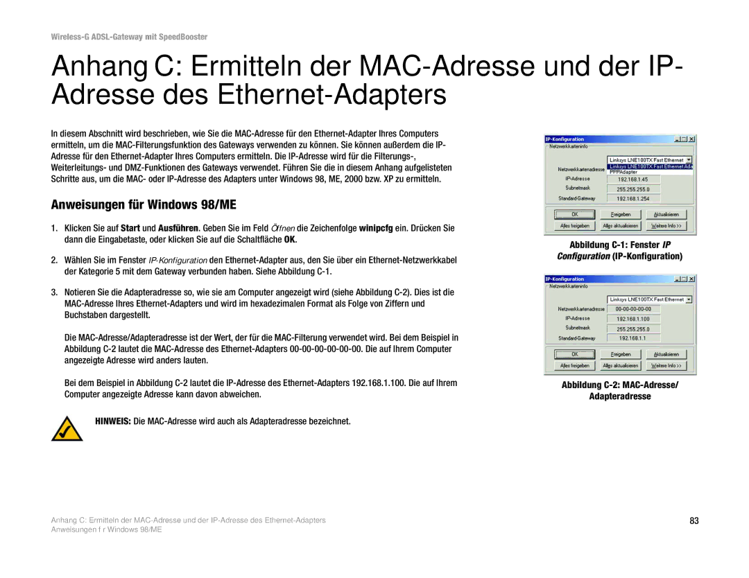 Cisco Systems WAG54GS (EU) manual Anweisungen für Windows 98/ME 