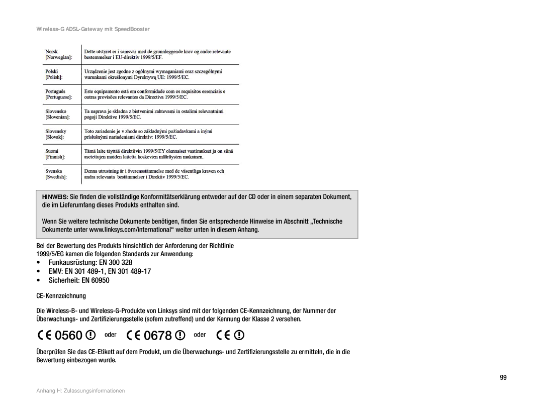 Cisco Systems WAG54GS (EU) manual CE-Kennzeichnung, Oder 