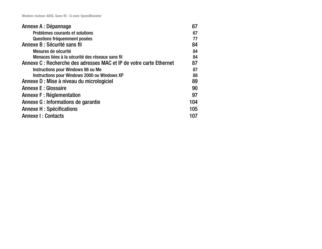 Cisco Systems WAG54GS (EU) manual Annexe a Dépannage, Annexe B Sécurité sans fil 