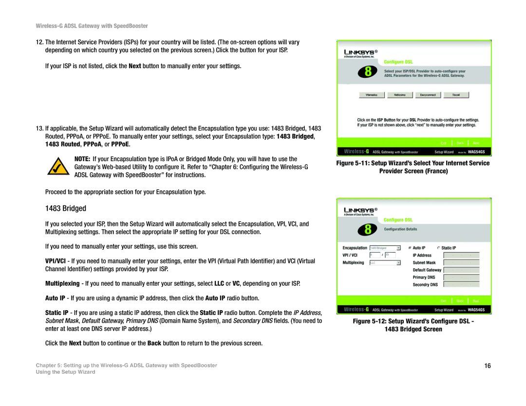 Cisco Systems WAG54GS (EU) manual Setup Wizard’s Configure DSL Bridged Screen 