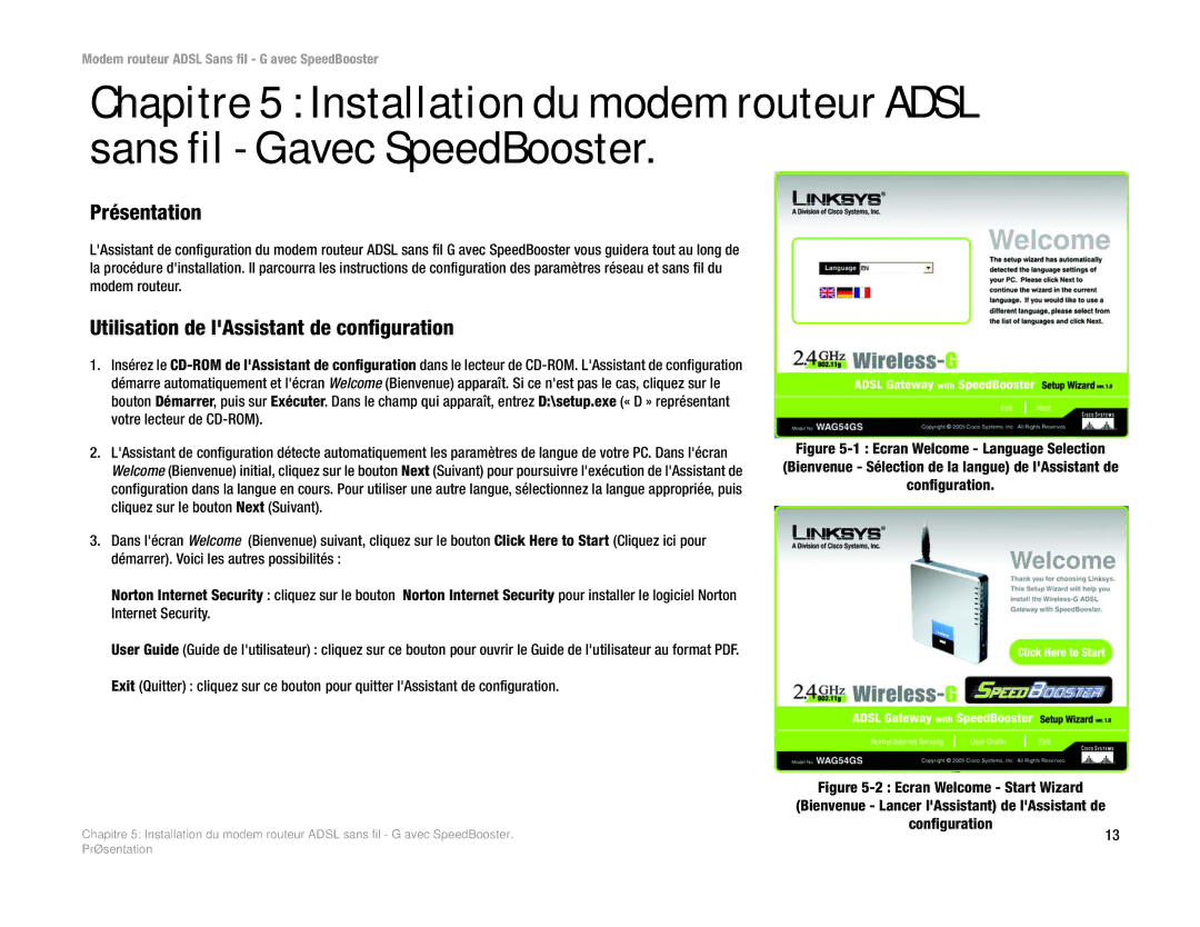 Cisco Systems WAG54GS (EU) manual Présentation, Utilisation de lAssistant de configuration 